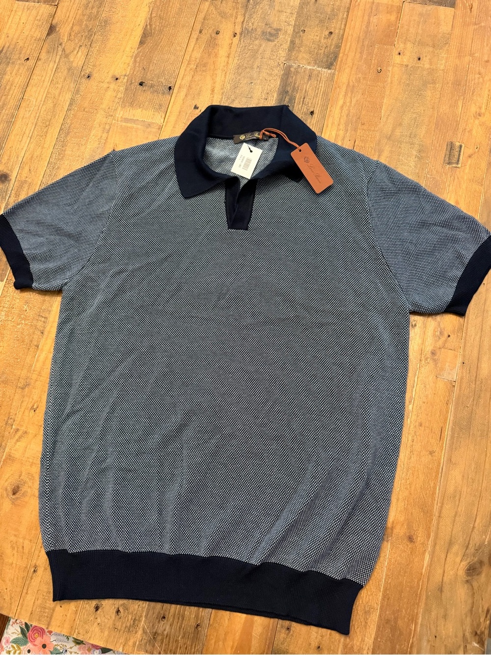 Loro Piana Navy and Light Blue Micro-Pattern Polo (NWT)